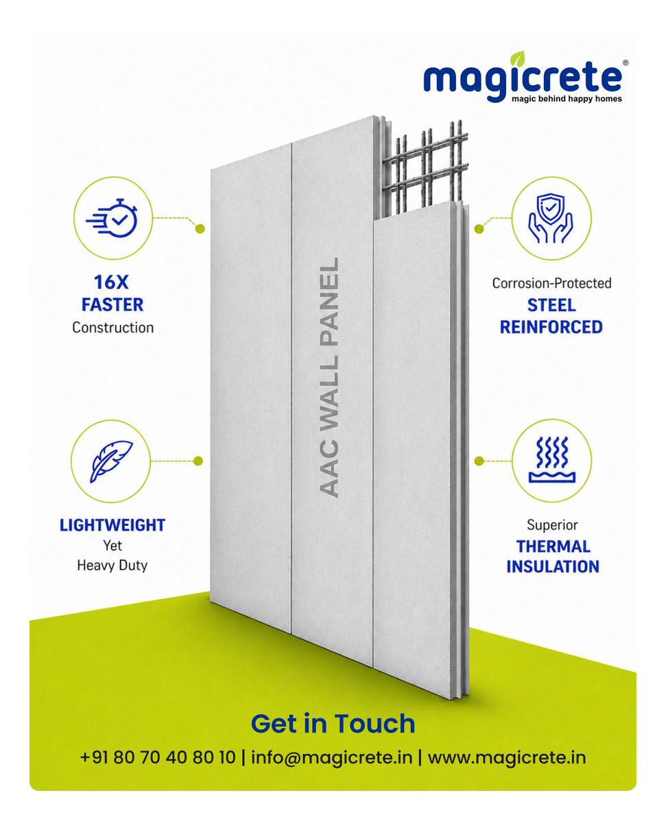 magicrete's tweet photo. Not all walls behave the same in a heatwave.

Magicrete AAC Wall Panels are built to minimize heat transfer—keeping interiors up to 5°C cooler and more livable.

Because comfort starts with the right material.
#HeatWaveIndia #AACWallPanels #BetterLiving #SmartMaterials https://t.co/CeU1NLiOnW