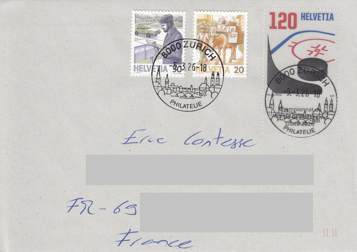 ericcontesse's tweet image. "Ice Hockey World Championship 2026" stamp on FDC from #Switzerland #IIHF  timbredujura.blogspot.com/2026/05/ice-ho…