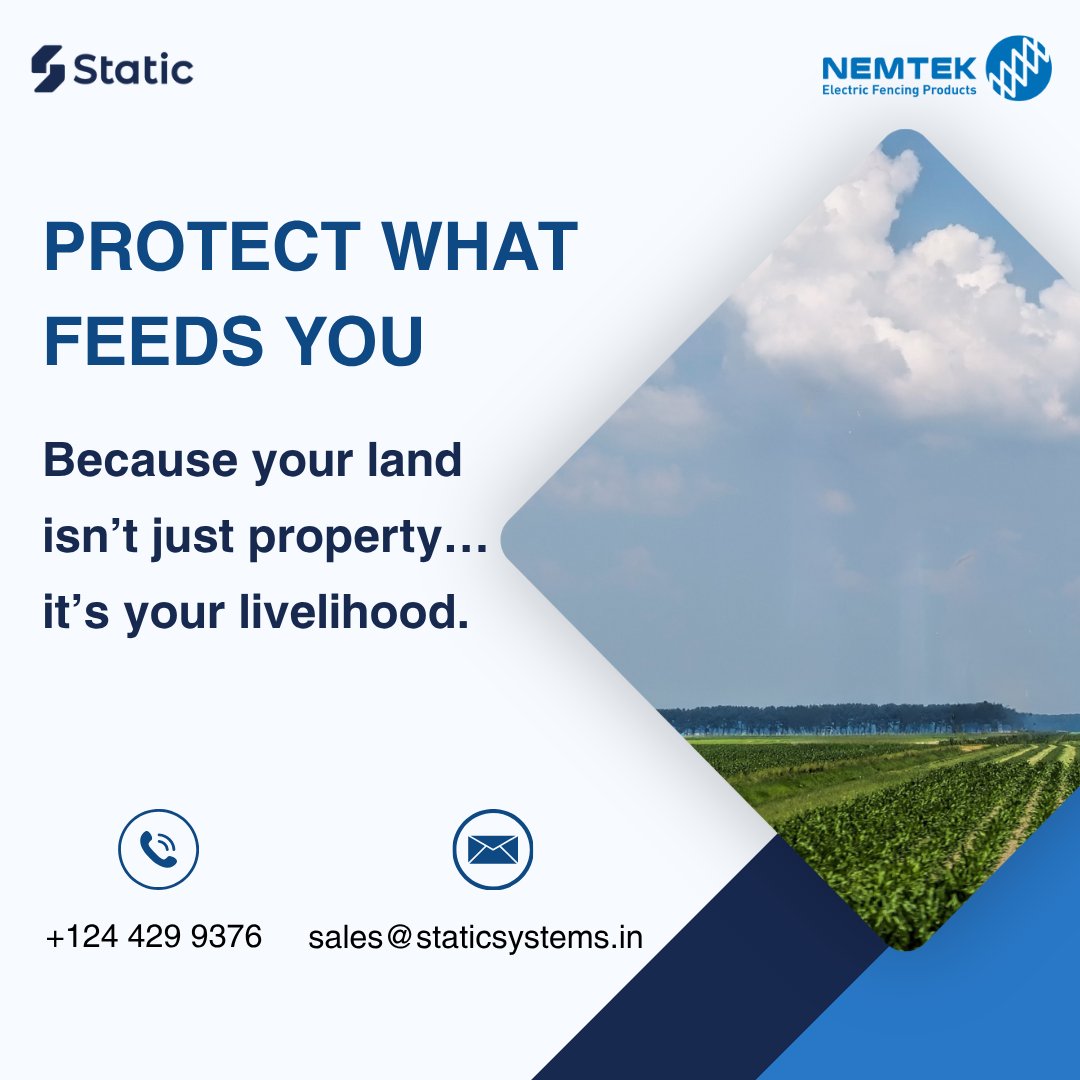 StaticSystemsIn's tweet photo. Modern farming demands modern security. ⚡ Move away from traditional, high-maintenance barriers and upgrade to a smart electric fencing system. Designed for durability and maximum deterrent power, it’s the most efficient way to manage your land. https://t.co/mSJGea88gT