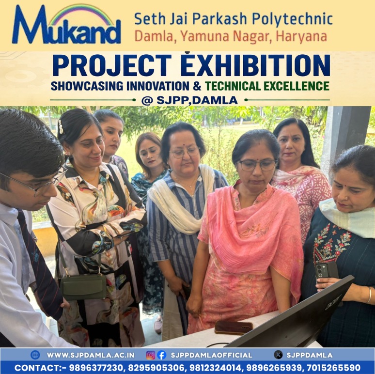 sjppdamla's tweet photo. Seth Jai Parkash Polytechnic, Damla successfully organized a Project Exhibition featuring a wide range of innovative projects developed by students from various departments. 

#SJPPDamla #ProjectExpo #EngineeringStudentsIndia #PolytechnicStudents #StudentInnovation #TechProjects https://t.co/xiAMI54HKQ