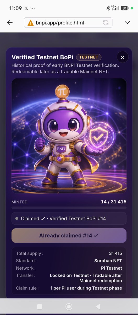 jyxrix's tweet image. Thank you @SK_devStudios....
BNPI...
Claimed Verified Testnet BoPi #14
🇵🇹🇵🇹🇵🇹🇵🇹 
#NFT #PINETWORK 
@SK_devStudios 
@PiCoreTeam