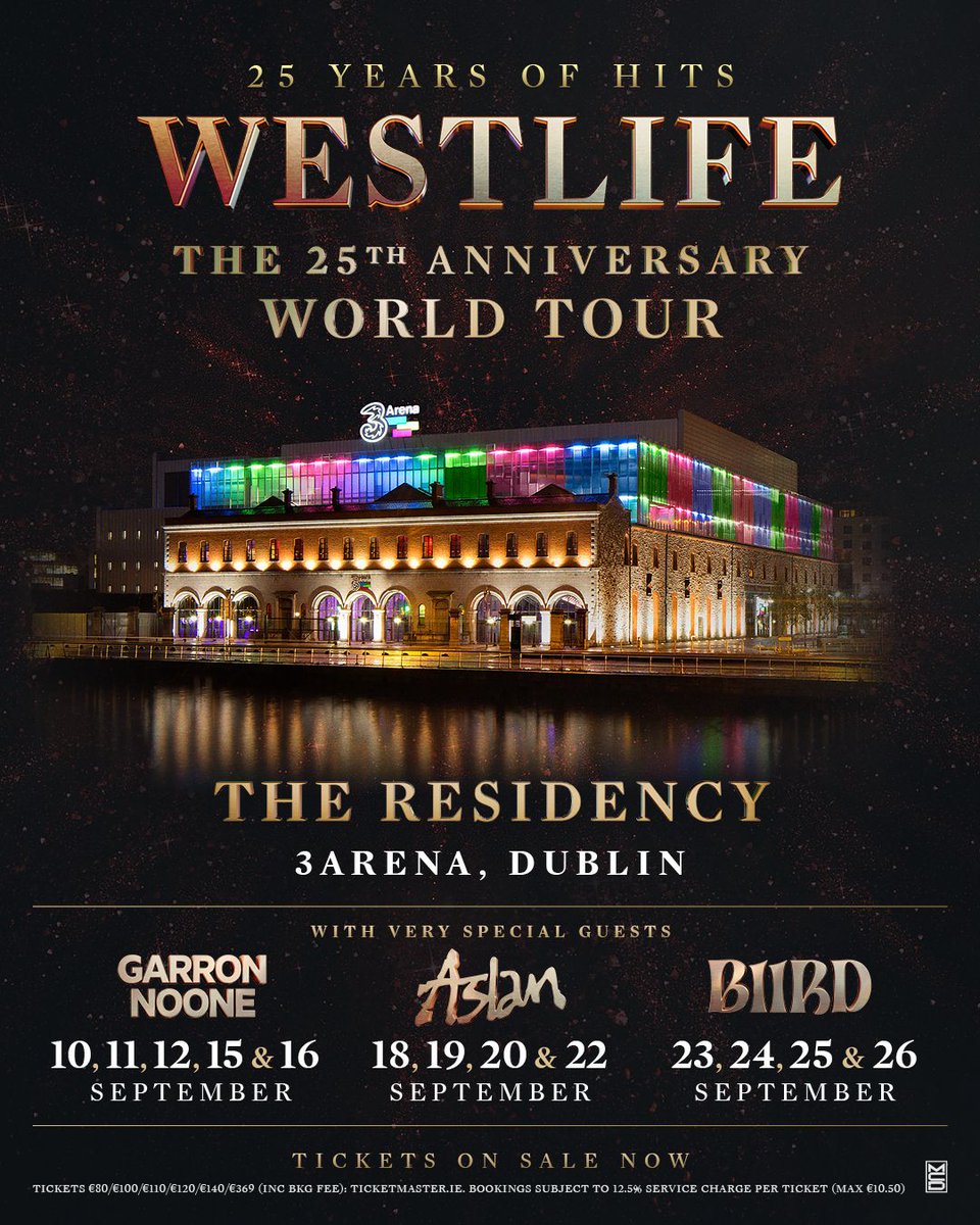 westlifemusic's tweet photo. We’re beyond excited to announce Garron Noone, Aslan and BIIRD will be joining us across our Dublin shows this year. It means everything to us to share these nights celebrating Irish talent ❤️ We can’t wait to see you all there! https://t.co/ziQsOY2gvg