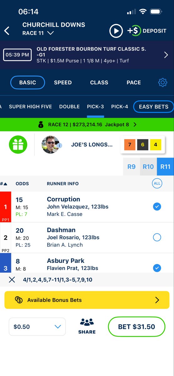 GPicksHorses's tweet photo. I almost never play caveman tickets but derby day has massive pools. My opinion is I like Stark Contrast also that I don’t like Knights Bridge or Rhetorical. Is this an EV play? @InsideThePylons @ScottShap34 @BeemieAwards https://t.co/6J5LbSidME