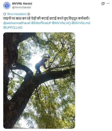 UPPCLLKO's tweet image. गुणवत्तापूर्ण और ट्रिपिंग-रहित बिजली आपूर्ति सुनिश्चित करने हेतु बिजली लाइनों से टकरा रही पेड़ों की शाखाओं की कटाई-छंटाई का कार्य जारी है।
#UPPCL #ReliablePower #ZeroTripping #BijliSuvidha
@CMOfficeUP
@EMofficeUP
@aksharmaBharat
@mduppcl