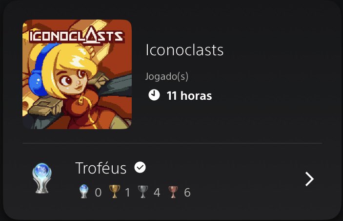 PSN_SABBATH1979's tweet photo. 100% - Iconoclasts (KR)

🏆 
Troféus totais - 11
Bronze - 6
Prata - 4
Ouro - 1
Platina - 0

Dificuldade - 06/10 - PSNProfiles (https://t.co/0dCVcPzuaa)

Tempo - 11 Horas - PSN

OBS: Sim, eu refiz esse jogo em sua versão coreana. Somos 8 no mundo que temos essa versão nichada 😂 https://t.co/vZBZ1dJ6hG