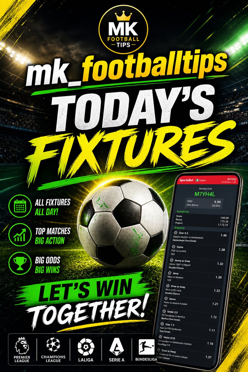 AzMk_12's tweet photo. Today's fixtures...sure odd .stake responsibly https://t.co/c0S7vrJSXx