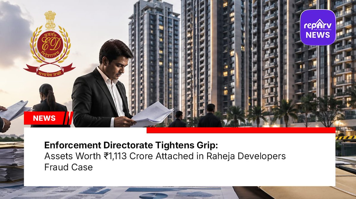 Reparvnews's tweet image. ED attaches ₹1,113 crore worth assets in the Raheja Developers case.

Regulatory scrutiny in real estate sector continues to tighten.

Full report:
 reparv.in/news/enforceme…
#ED #RealEstateIndia #FraudCase