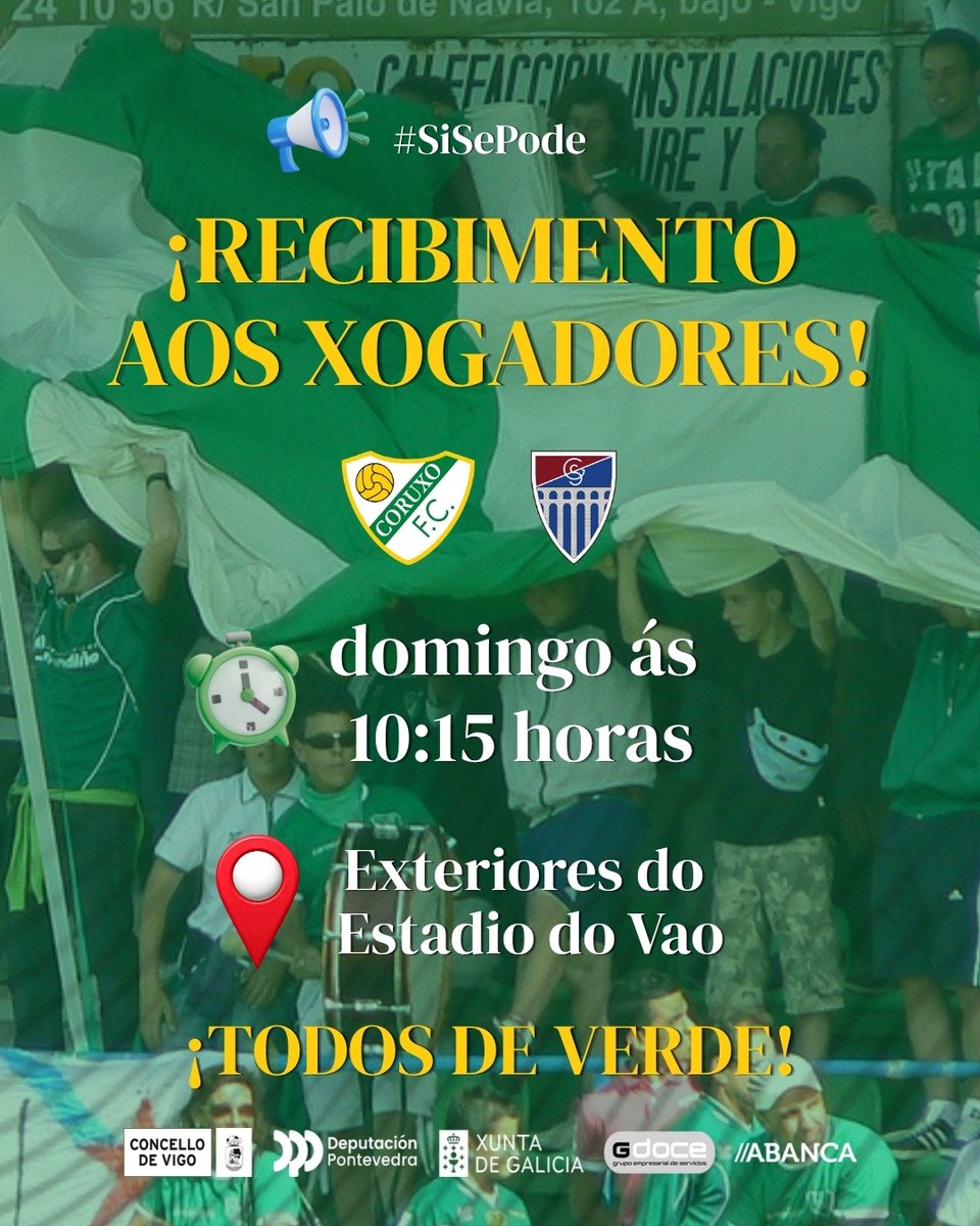 CoruxoFCoficial's tweet image. 𝐅𝐀𝐆𝐀𝐌𝐎𝐒 𝐎 𝐏𝐑𝐈𝐌𝐄𝐈𝐑𝐎 𝐆𝐎𝐋 𝐀𝐍𝐓𝐄𝐒 𝐃𝐄 𝐂𝐎𝐌𝐄𝐙𝐀𝐑! ⚽🔥

Bufandas ao alto 🧣, camisolas verdes 💚 e a voz ben forte 📣

O partido xa comeza aquí. Víveo con nós! 🙌
Agardámoste ás ⏰ 10:15h fronte ao Campo de O Vao 📍🏟️

#CoruxoFCGimnastica
#SiSePode 💪#Vigo