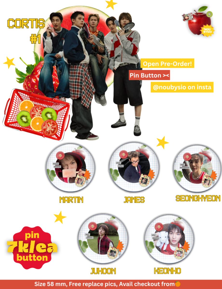 Hey, it’s Noubysio 🍎

PRE-ORDERS ARE OPEN 

58mm of pure main-character energy for only 7k/ea or 33k/pack (5pcs). 

- PO closes: 10 May 2026
- Shipping: 7-10 days after close
- Order by DM Instagram @noubysio
- Avail checkout from 🍊

#wts #cortis #wtb