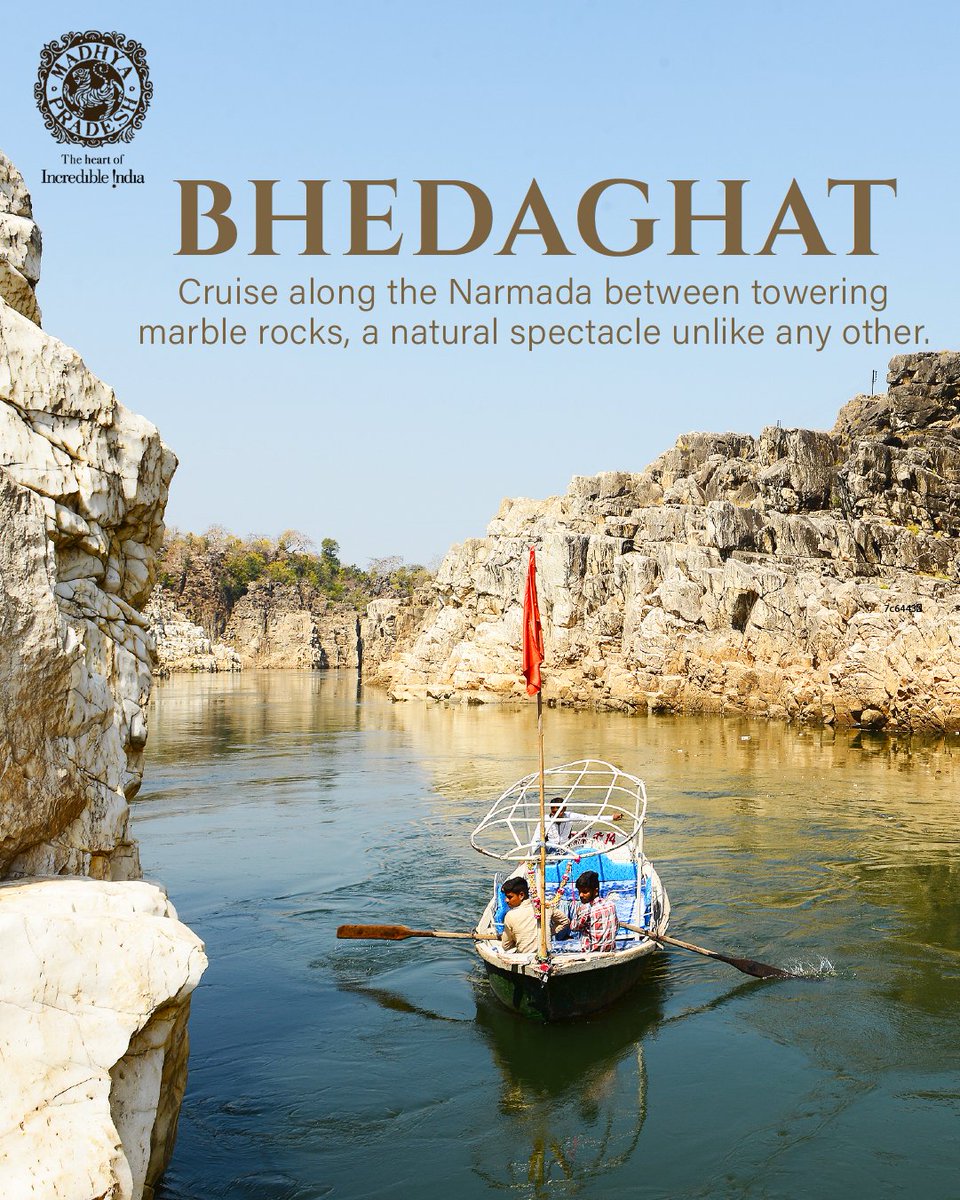 MPIntltourism's tweet photo. From marble cliffs of Bhedaghat to the serene Narmada Ghat Aarti, Jabalpur captivates. Explore Madan Mahal Fort &amp; cruise Bargi Dam, every moment tells a story.

#MPTourism #IncredibleIndia #Jabalpur https://t.co/Iko7zPFxos