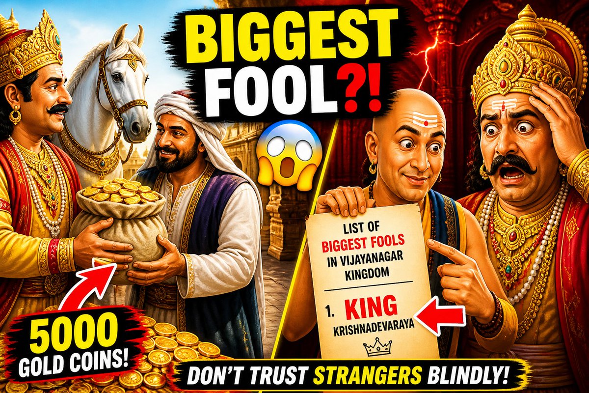 PaulVedant45748's tweet image. Tenali Raman Exposes the BIGGEST FOOL 😱 #kidslearning #cartoon #animation #storytime #kids Tenali Raman Exposes the BIGGEST FOOL 😱In this classic story of Tenali Raman and King Krishnadevaraya, a clever lesson unfolds when the king trusts a stranger and loses 5000 gold coins.