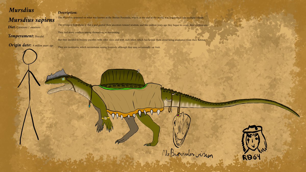 rolandblaster64's tweet image. Hello everyone, I hope you're all doing well. I'm showing you a redesign of a race I did a while ago for my worldbuilding: the Mursdius. A species from the poposaurid family that achieved sage. I hope you like it :3

(1/2)

#genevogic #worldbuilding #drawingart