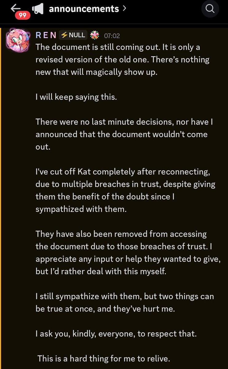 Yeetus0fetus's tweet image. Ren responded (kinda) to the recent screenshots going around of kat saying that the document isn't being worked on anymore. My analysis of the response is in the comments below. #pressure #roblox #zeal