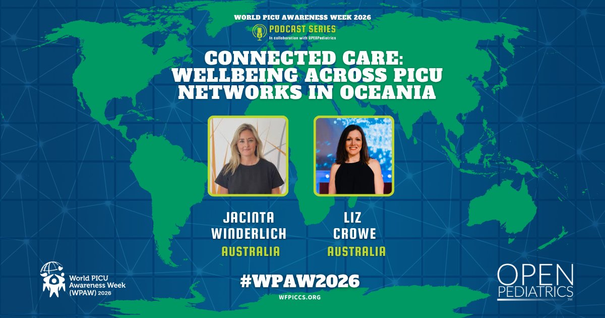 WFPICCS's tweet image. We kick off World PICU Awareness Week Podcast series 2026 with Oceania 🌏

Featuring Dr. Liz Crowe, moderated by Jacinta Winderlich – a powerful conversation rethinking wellbeing in PICU.

🎧 Listen: soundcloud.com/openpediatrics…

#PedsICU #CriticalCare #GlobalHealth #Wellbeing