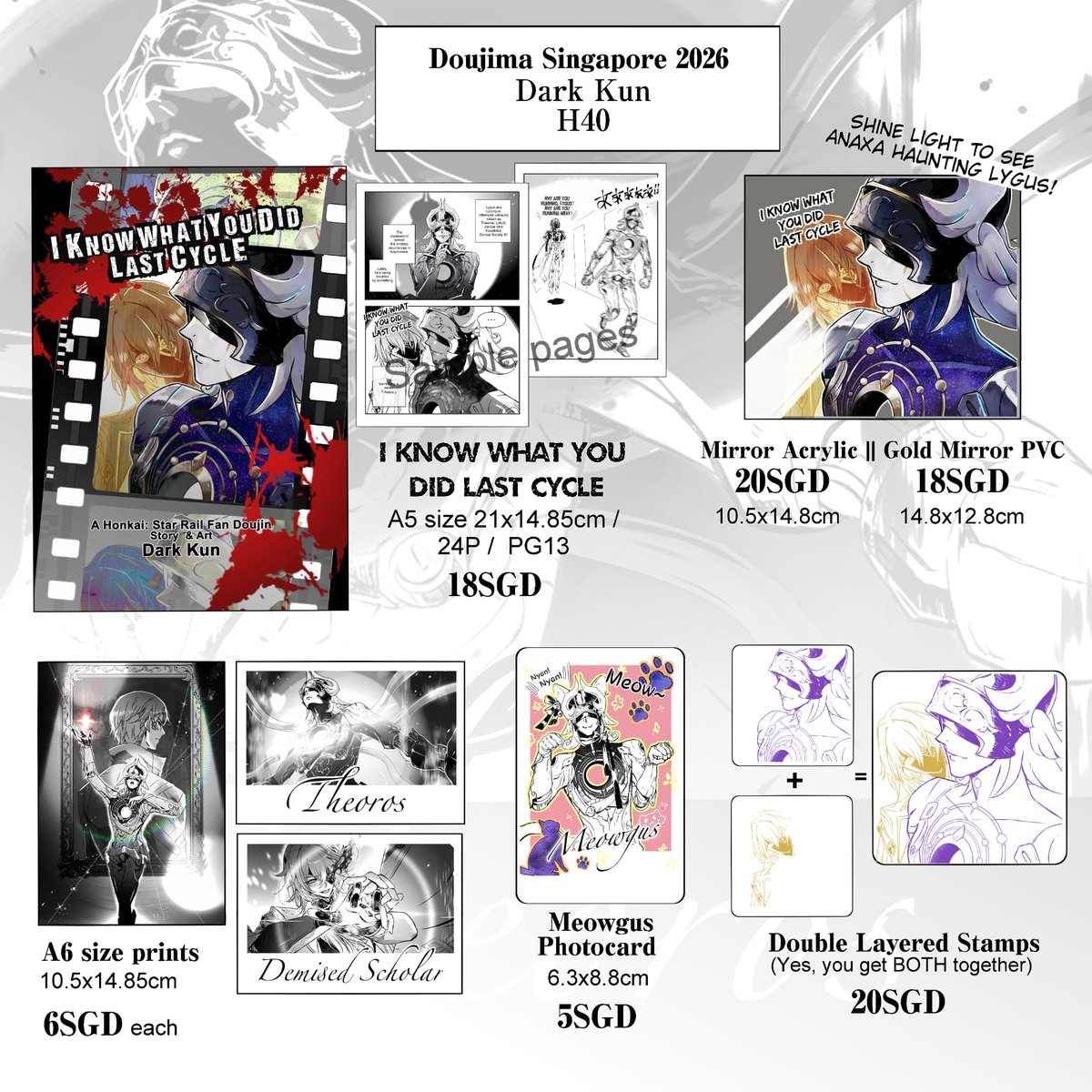 Doujima Sg Catalogue part 1
H40 Dark Kun
Fandoms:
⭐Honkai Star Rail
⭐Genshin Impact
⭐FGO
⭐Bungou Stray Dogs
⭐D. Gray-Man
#doujimasg #doujima2026 #HonkaisterRailfanart