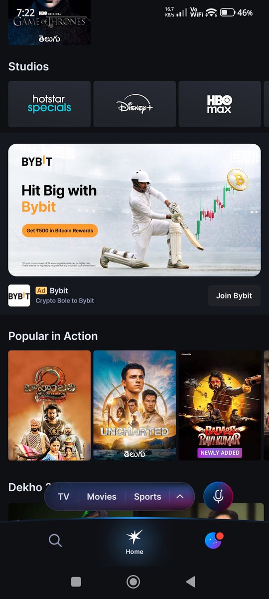 Bybitbeliever's tweet photo. @BybitSouthasia Spotted Bybit ad on my Jiohotstar app
#CryptoBoleToBybit 
@BybitSouthasia

@ResilientW34420

@KX947
 
@awkarin https://t.co/Aijfs3wcmh