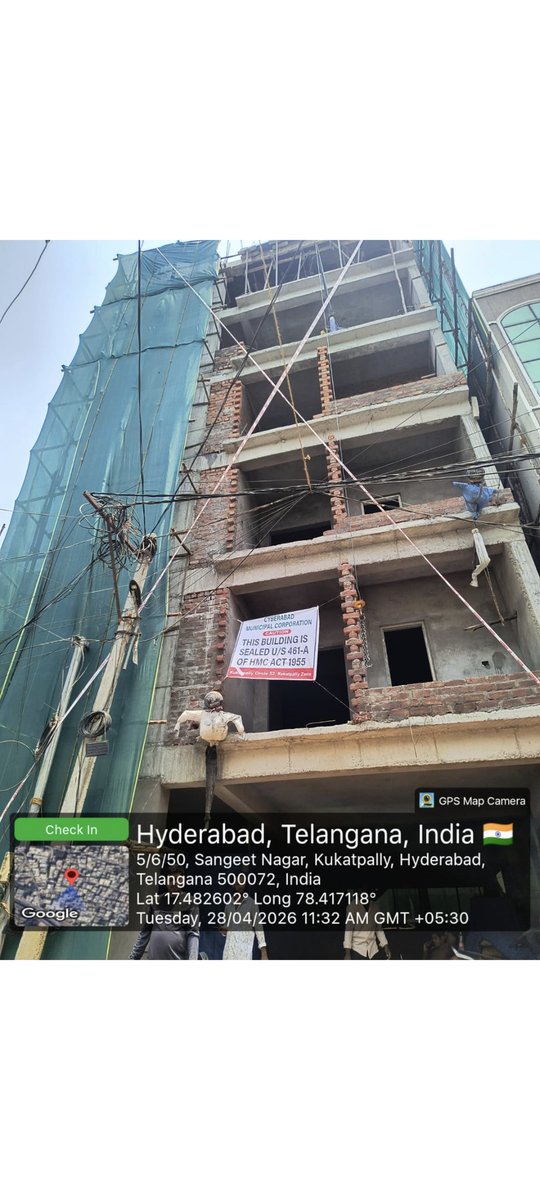 23Cir's tweet photo. @RakeshPatel7744 @GummallaSrijana @MC_Cyberabad @Comm_HYDRAA This office issued necessary notices and seized  the unauthorised construction on 28.4.2026 under the provisions of TGbPass act and Ghmc act https://t.co/bkxH3jV54O