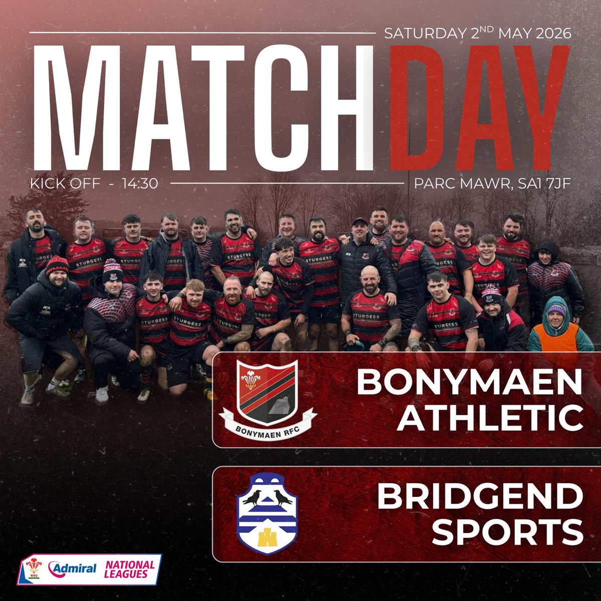 Bonymaenrugby's tweet photo. Match Day 🏉

One last dance for two Bonymaen legends. Blacky and Pickles take to the pitch for one final time to close out their excellent careers.

📍 Parc Mawr, SA1 7JF
⏰ 14:30
🆚 Bridgend Sports
🏆 Division 4 West Central 

#UppaMaen #WRUcommunity https://t.co/Qx5EFBz41F