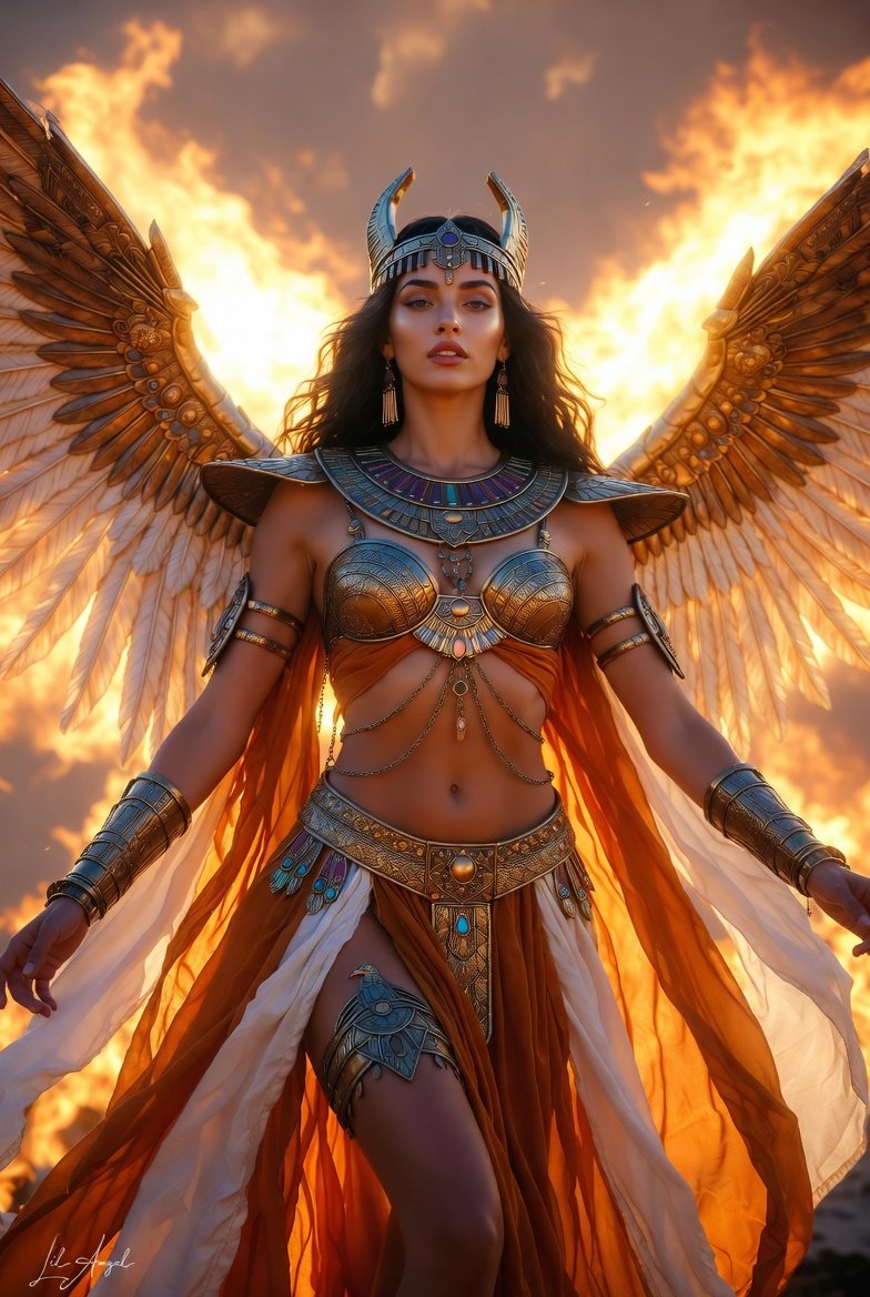 CLAngelillo's tweet photo. 🔥 “I rise where the sky burns. Wings of living gold, crowned by fire, and a soul older than the stars.
I am the Angel of the Eternal Flame — look upon me and feel your mortal heart ignite.” 🌅🪶
Will you worship… or will you burn?
#LilAngel #SunsetAngel #GoddessOfFire #FantasyArt
