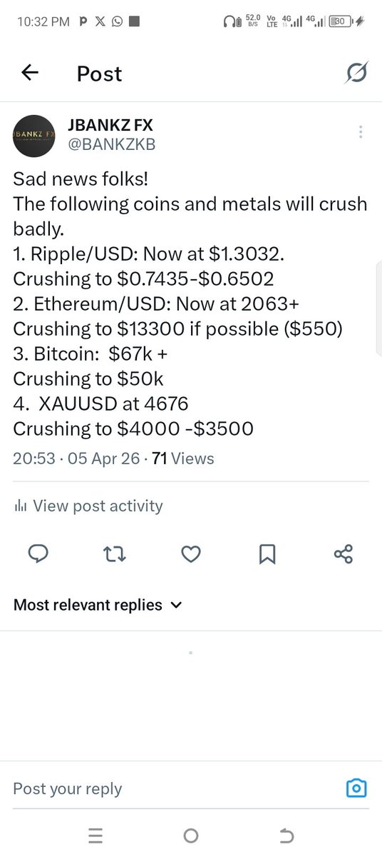 BANKZKB's tweet photo. @czbinanceprd You will seem to be correct and sound more convincing when #Bitcoin hit the $80k to $87?. However below are my predictions and these are the reality of the market. I know you won't believe me but if you are on my telegram page you will agree with me. https://t.co/XUHJhw6Y79