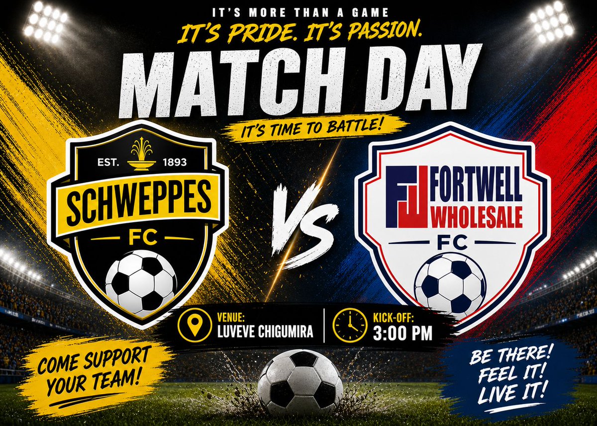Fortwell_1985's tweet photo. ENTERTAINMENT ON THE PITCH
It’s game time!
Schweppes vs Fortwell FC
Get ready for a showdown packed with energy, flair, and a whole lot of attitude
Fortwell FC are rolling in strong and we’re not just here to play…we’re here to stack up the goals and send the Mazoe boys packing! https://t.co/I2zOTC8VJ9
