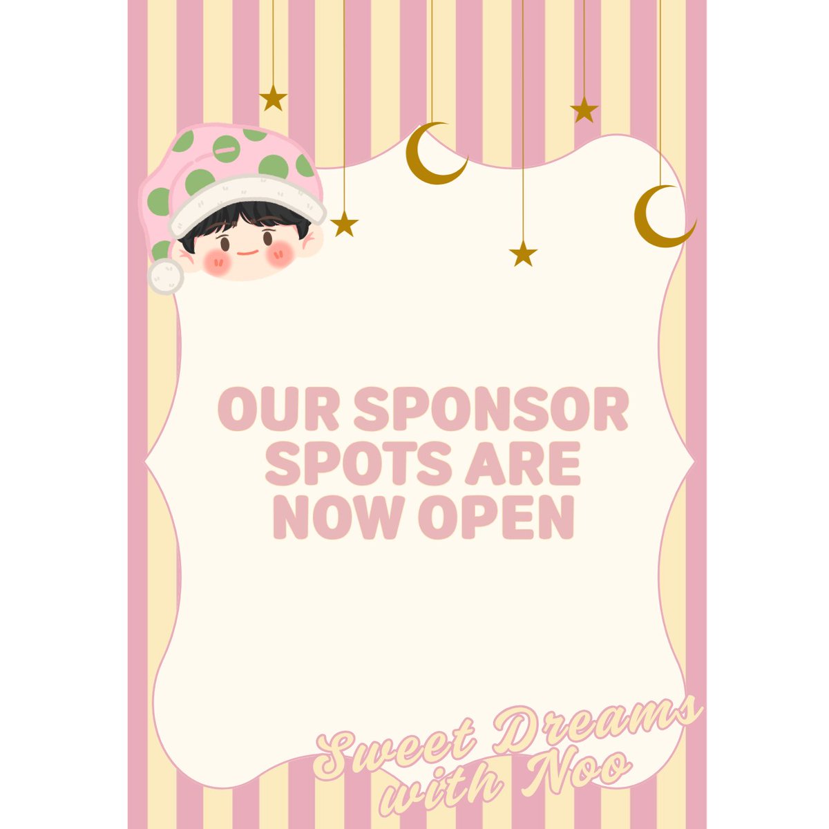 sunshinenoonoo_'s tweet photo. 🌙💛 Sweet Dreams with Noo – Sponsor Registration is now open! 💛🌙

you may now start filling out the form and get everything ready for our cozy slumber party for Kim Sunoo 🦊💤

🎁 all sponsors will receive a special gift 💌🌙

🔗 https://t.co/HZw8Mt3l5X

#SweetDreamsWithNoo https://t.co/UyAe9IMaid
