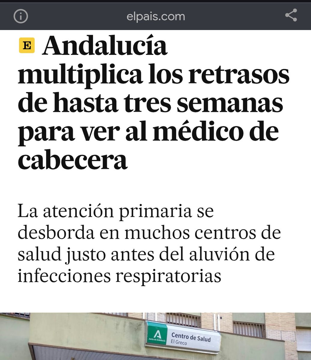 🚨Habrá gente en Andalucía que pasará toda la campaña de las elecciones andaluzas sin poder ser atendido por su médico de cabecera mientras Moreno Bonilla hará campaña diciendo que la sanidad andaluza está mejor que nunca.

google.com/amp/s/elpais.c…
