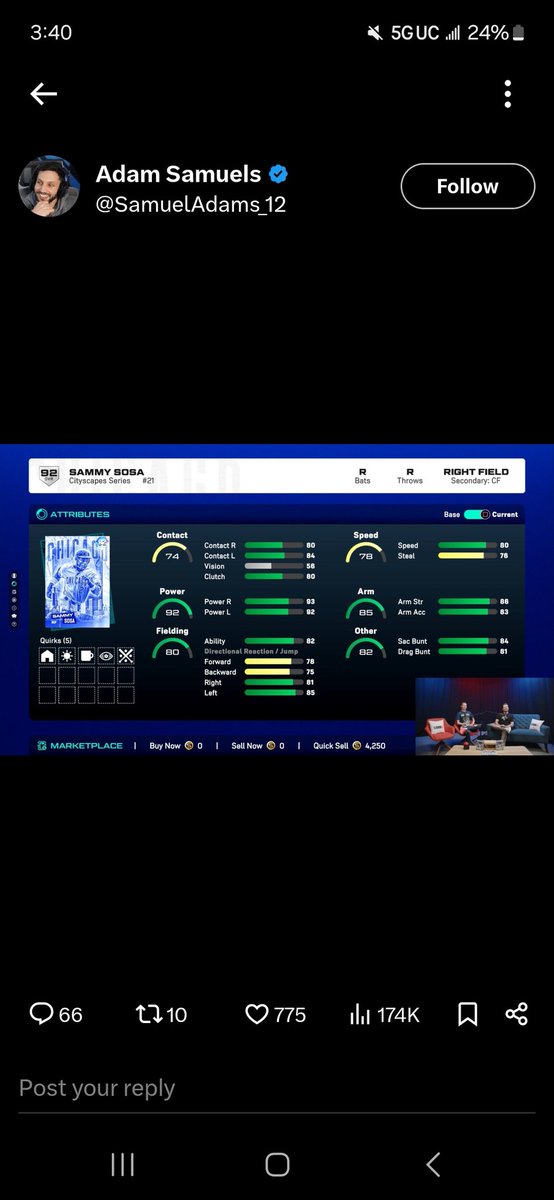 xRealPapiChulo's tweet photo. I haven't played this trash for years but still follow creator content. I wonder why this game is trash? Since when did Roided Sammy ever become an OP bunter. Sds finds its ways to ruin the game week by week.

@MLBTheShow lmao 🤣 😂 https://t.co/7ISoXzr0CP