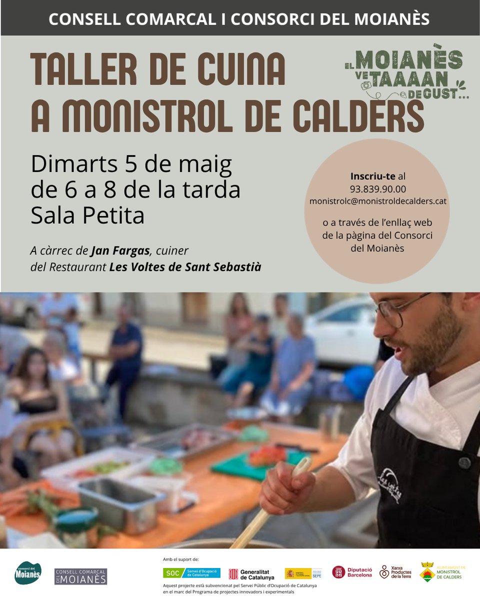 ViuMonistrol's tweet photo. Aquest proper dimarts dia 5 de maig de 6 a 8 de la tarda a la Sala petita es farà un taller de cuina amb el cuiner @janfargas https://t.co/17N5BLQWqw