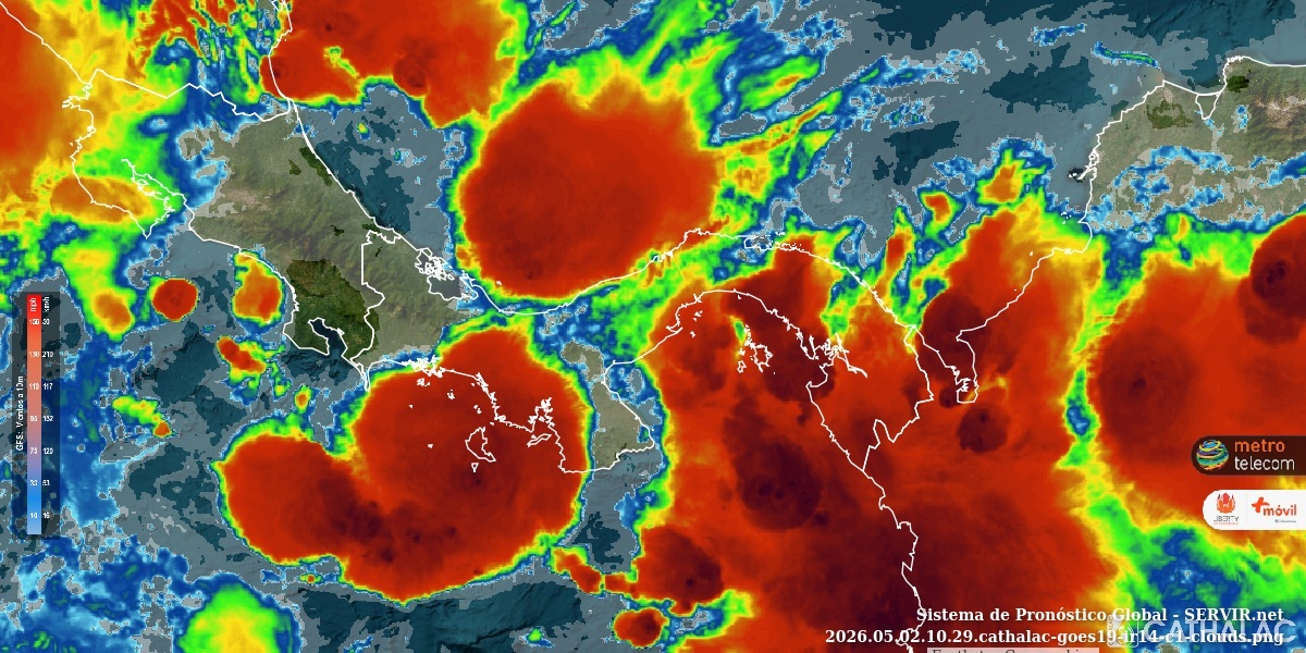 servir_cathalac's tweet photo. #Tiempo #clima #meteo #nubes - imagen actualizada de satélite GOES-16 (banda infrarroja 500m) para Panamá y Costa Rica - animaciones en https://t.co/0ZbJtb2ULT - #CATHALAC https://t.co/jbLr0HaQP3