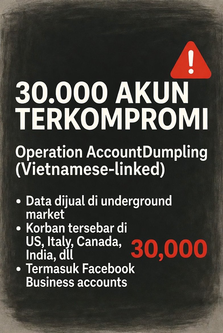 csalab_id's tweet image. 🚨 30.000 Akun Facebook dibobol lewat Google AppSheet Phishing!

Operation AccountDumpling manfaatkan AppSheet sebagai relay untuk bypass spam filter.

Akun dijual di underground market.

Waspada email mendadak dari Meta!

#Phishing #Facebook #CyberSecurity