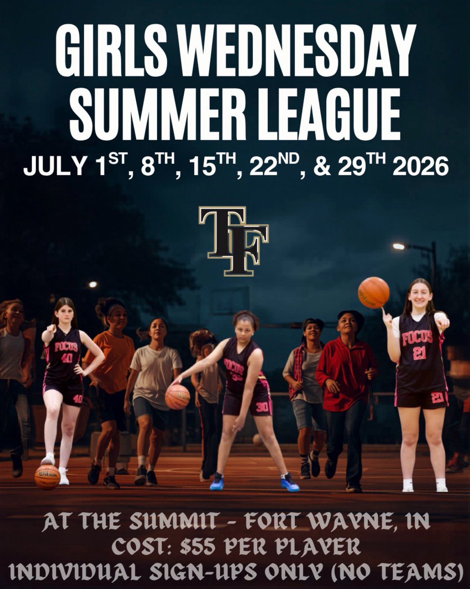 CoachCAdamsTF's tweet photo. Great opportunity for girls currently 6th - 11th grade (25/26 school year). Two games on Wednesday evenings starting in July. No practice and only $50! Deadline to register is June 12th.                                              ✍🏼👇🏻
https://t.co/xmSsEbg8fU https://t.co/xnkRLM7LVb