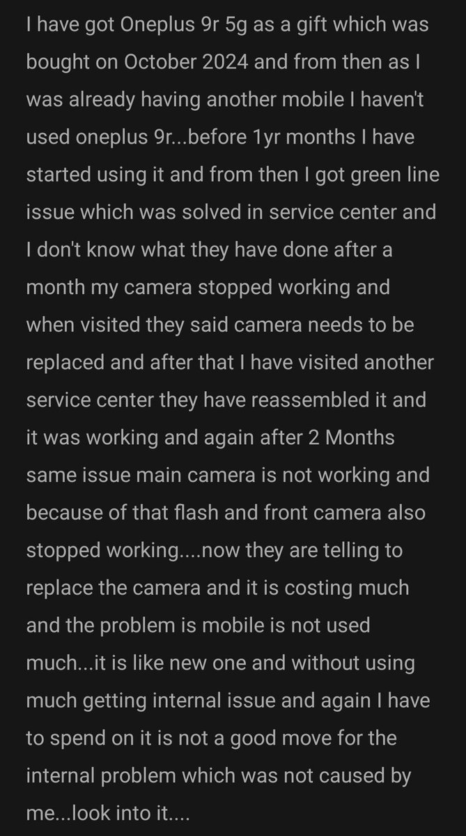 ZishanAbbas0110's tweet image. Do I need to pay for the internal camera damage of *Oneplus 9r 5g* which is in brand new condition which was not even caused by me...? After green line issue solved I have got he issue...
@OnePlus_Support @OnePlus_IN @oneplus @RobinLiu0526 #OnePlusIndia #oneplus #NeverSettle