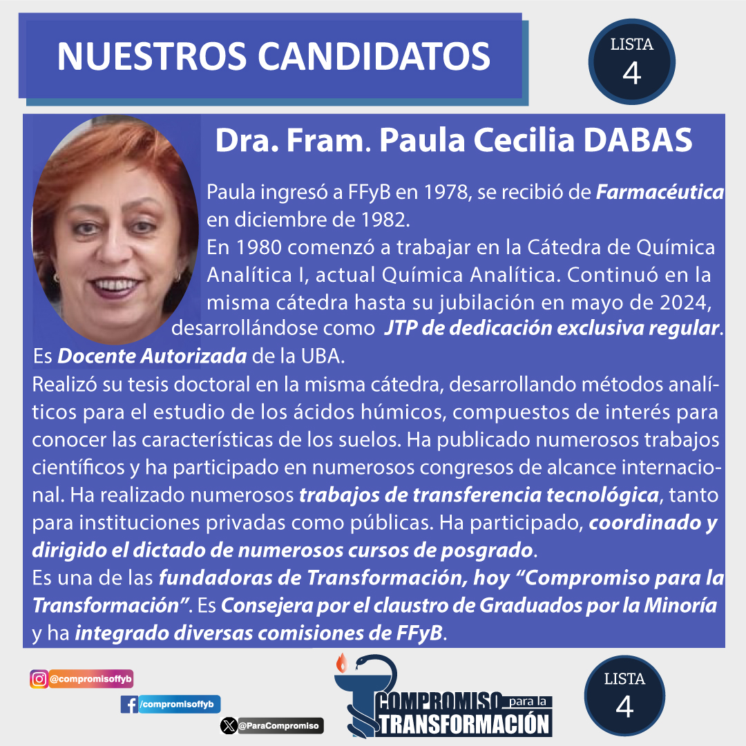 ParaCompromiso's tweet photo. Comenzamos a presentarte a nuestros/as candidatos/as para estas elecciones! Somos un grupo de Graduados/as de muy diversas generaciones que nos desempeñamos en distintos ámbitos, tanto dentro como fuera de la Facultad.
Colaboramos en el gobierno de nuestra Casa de Estudios en https://t.co/kzpF5tbc6j