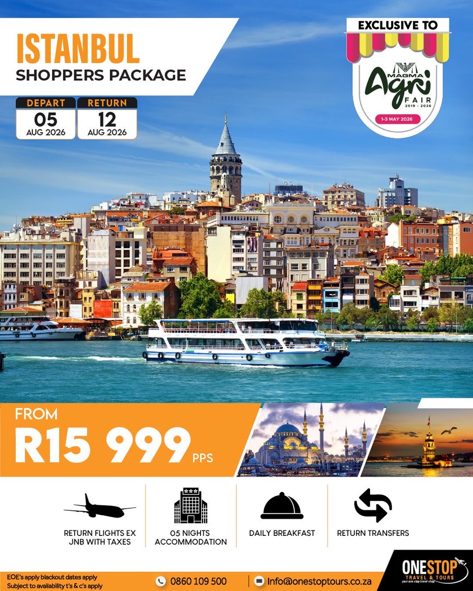 OnestoptravelT's tweet image. Your safety and comfort are our top priorities. Travel with confidence knowing every journey is carefully planned for a smooth and enjoyable experience. 

Discover the Istanbul Shoppers Package exclusively at Magma Agri Fair. 

#travel