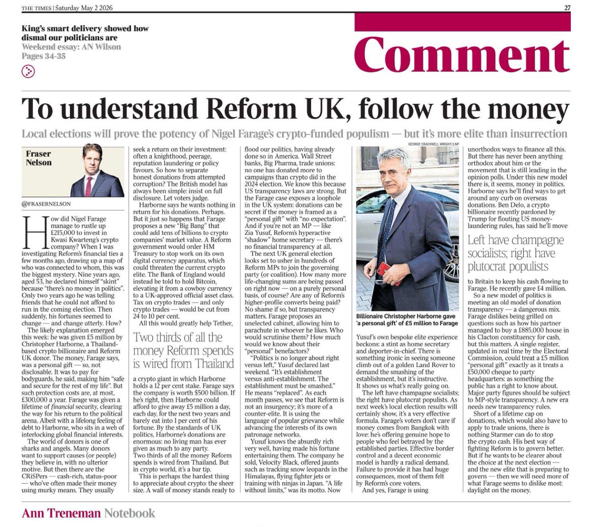 LizWebsterSBF's tweet image. 💰 “Follow the money” is exactly right.

Reform UK presents as grassroots movement, but actually it is an elite-funded politics dressed up as populism.

And while the noise focuses on migrants or culture wars, the real consequences land elsewhere:
👉 weaker food standards
👉 more