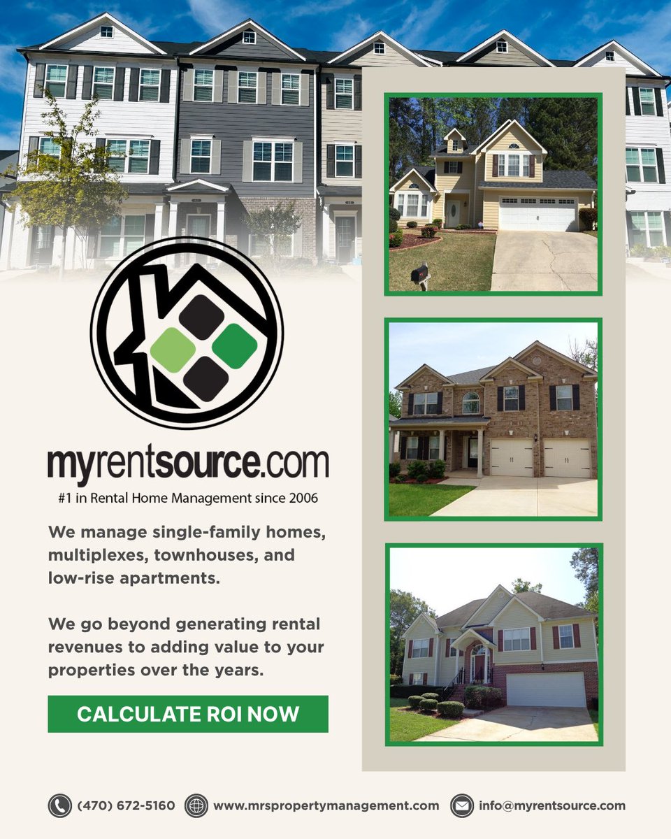 myrentsource's tweet image. MRS Property Management expertly manages single family homes, multiplexes, townhouses, and low rise apartments. We focus on long-term value, not just rental income.

(470) 672-5160 | mrspropertymanagement.com

#MRSPropertyManagement #PropertyManagement #Georgia