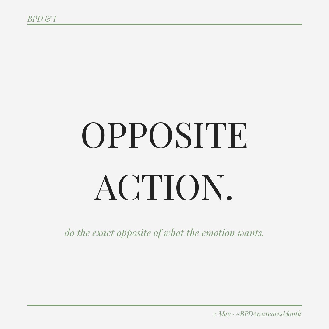 BpdandiEllen's tweet image. Opposite Action: when your emotion urges you to act and it won't help — do the opposite. Shame says hide → reach out. Fear says avoid → approach. Anger says attack → gently engage. Not faking it. Breaking the cycle. #DBT #OppositeAction #BPDRecovery