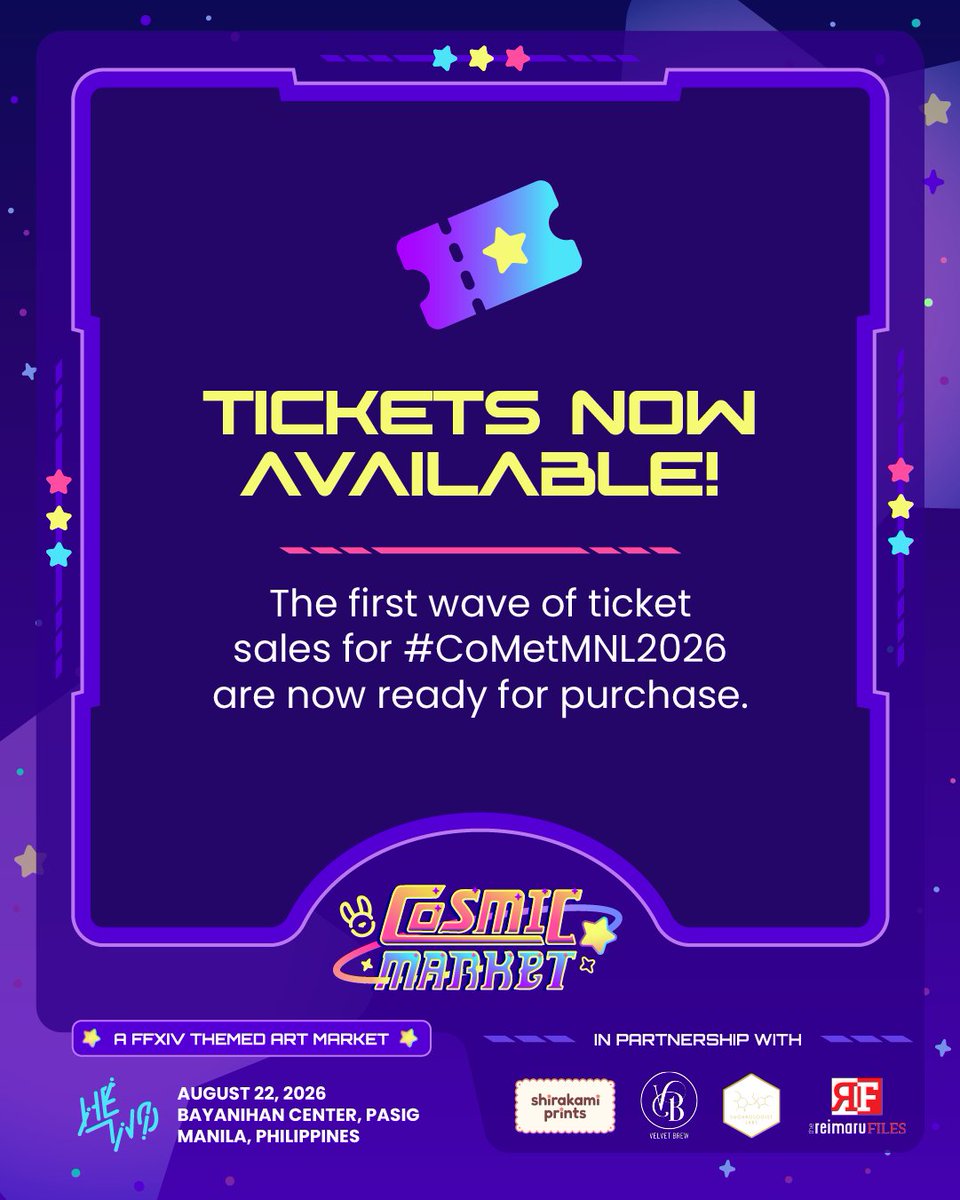 helloworldxivph's tweet photo. Pilots, this is the moment you've been waiting for. The first wave of ticket sales for #CoMetMNL2026 is officially launching today! Click the following link and make your purchase to secure your attendance for a journey into the cosmic unknown! ⭐

https://t.co/Wx1xhitXcL https://t.co/4F0tvES5BW