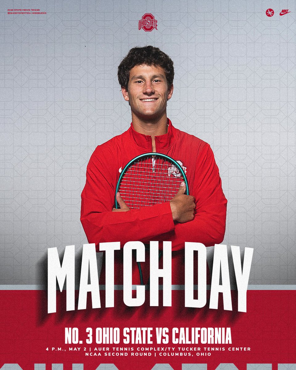 OhioStateMTEN's tweet image. MATCHDAY!
NCAA Tournament/Rnd. 2
🆚vs. California
🕙4 p.m. (ET)
📍Auer Tennis Complex/Ty Tucker Tennis Center

#GoBucks