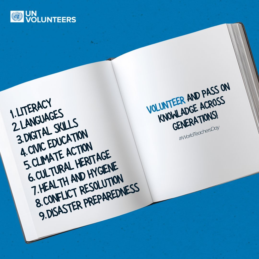 UNVolunteers's tweet image. Last year, 5️⃣6️⃣5️⃣2️⃣ UN Volunteers worked in #education, teaching

literacy✏️
civic education🗳️
health &amp;amp; hygiene🚰
digital skills💻
climate action🌍
disaster preparedness🌊
cultural heritage⛑️
and much more.