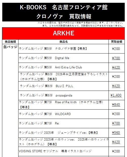 ARKHE Anti Extra Life Club 缶バッジ 第5弾 10点 買取情報】 ▷◁クロノヴァ ▷◁ ✦ ARKHE さん ✦ ランダム缶バッジ