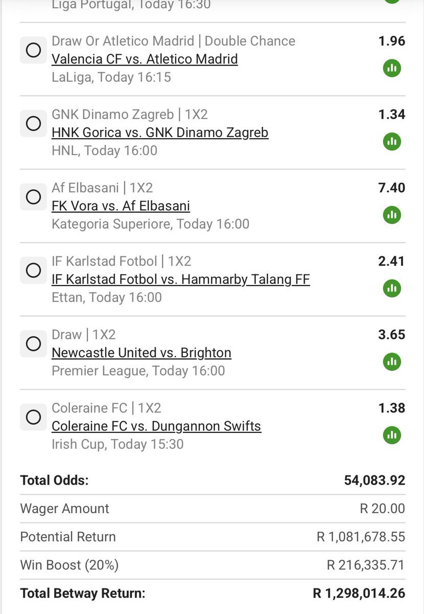 Fiddlerv92's tweet photo. I just placed a bet with Betway.

No pain No gain.
Risky but tasty 🔥🔥🔥😅🎯

R 1 million on the card 

BW52CE91E9

https://t.co/88o8Jy5RWn https://t.co/0Ix9byfa5K