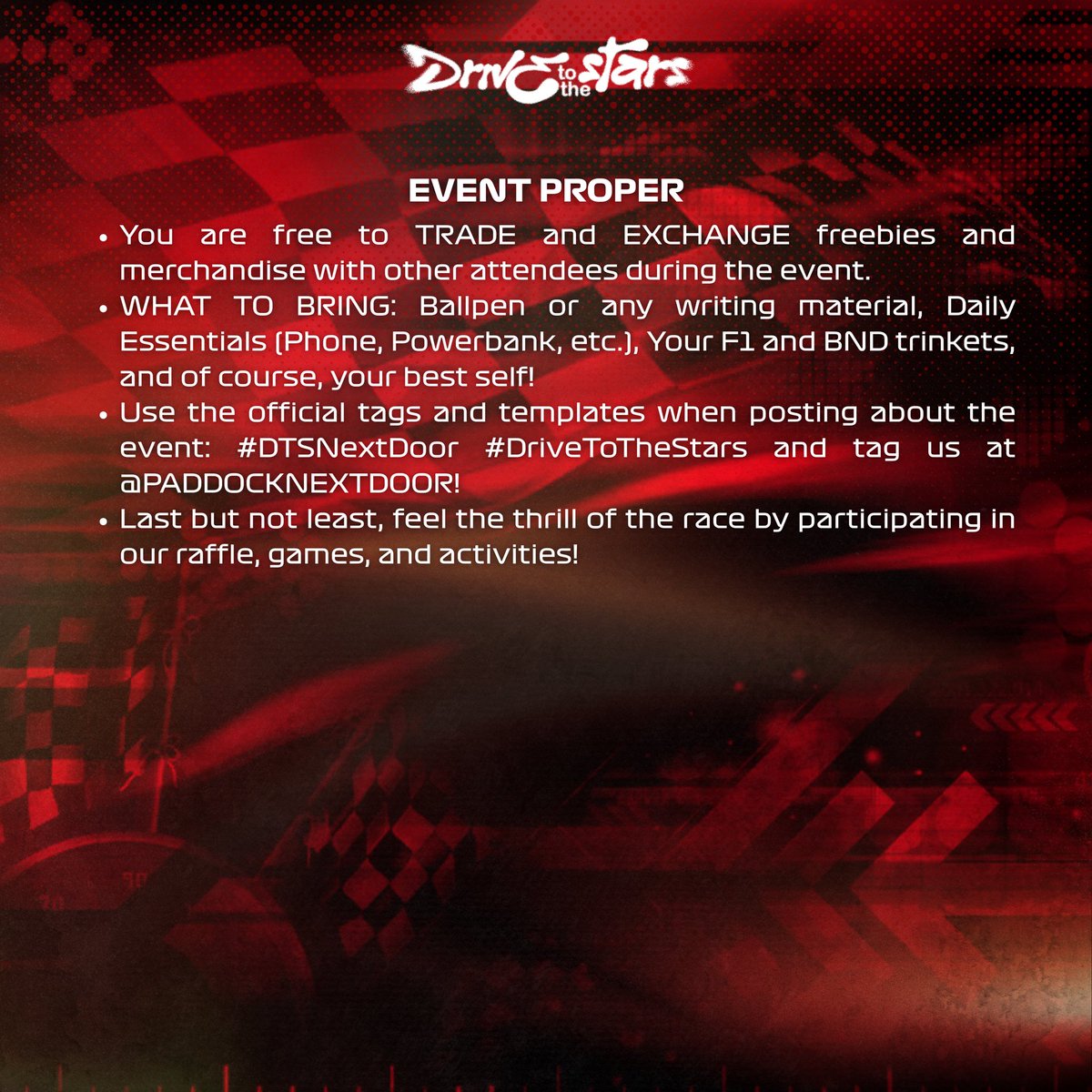 PADDOCKNEXTDOOR's tweet image. Race day is just around the corner! 🏁

Before you hit the track with us, here are a few reminders to keep your stop smooth and easy.

Let’s keep things running clean from start to finish. See you at the grid. 🚦