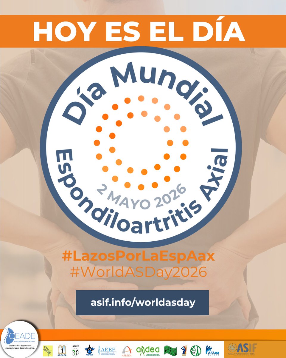 EspondilitisEAS's tweet photo. Hoy, sábado 2 de mayo, es nuestro Día Mundial de 2026. Junto a @CEADE_ y @ASIntFed  , seguimos dando visibilidad con la Campaña #LazosPorLaEspAax .... Los cordones naranja y todo su significado.
#WorldASDay2026 #NoEsSoloDolorDeEspalda #EspAax #DiaMundialEspAax2026 #CEADE https://t.co/P3asRsvak2