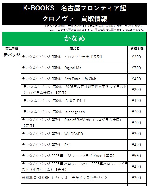 かなめ Anti Extra Life Club 缶バッジ 第5弾 10点 買取情報】 ▷◁クロノヴァ ▷◁ 🍏 かなめ さん 🍏 ランダム缶バッジ