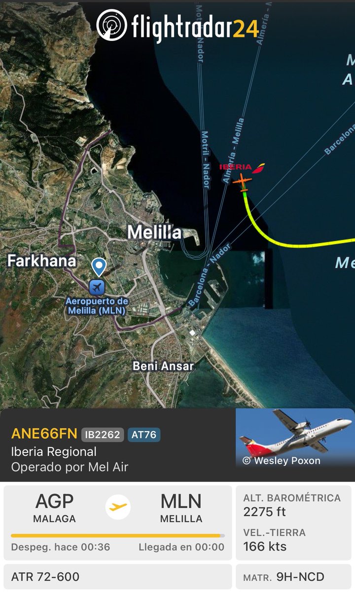 SpottersMelilla's tweet photo. 🟡#FRUSTRADA del vuelo #IB2262 Málaga-Melilla (11:45-12:45) de @AirNostrumLAM operado por #MelAir.
Motivo: Nubes en cotas bajas en Melilla. https://t.co/FBUZO0NlIK