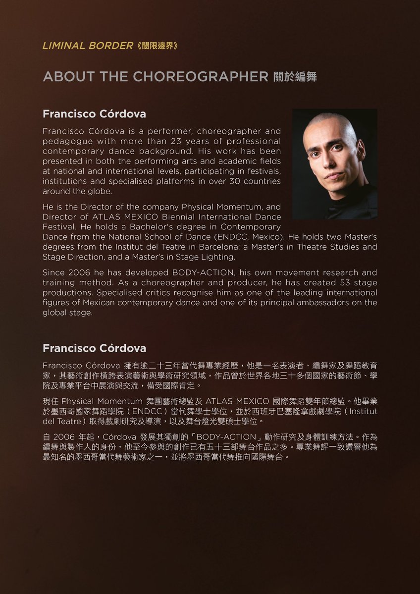 FrancisCordovAZ's tweet image. The Hong Kong Academy for Performing Arts 香港演藝學院 - HKAPA
Performance “Liminal Border” | Lyric Theatre Hong Kong.
Artist-in-Residence #FranciscoCordova  #Premiere "Liminal Border"
#HONGKONG
hkapa.edu/event?category…