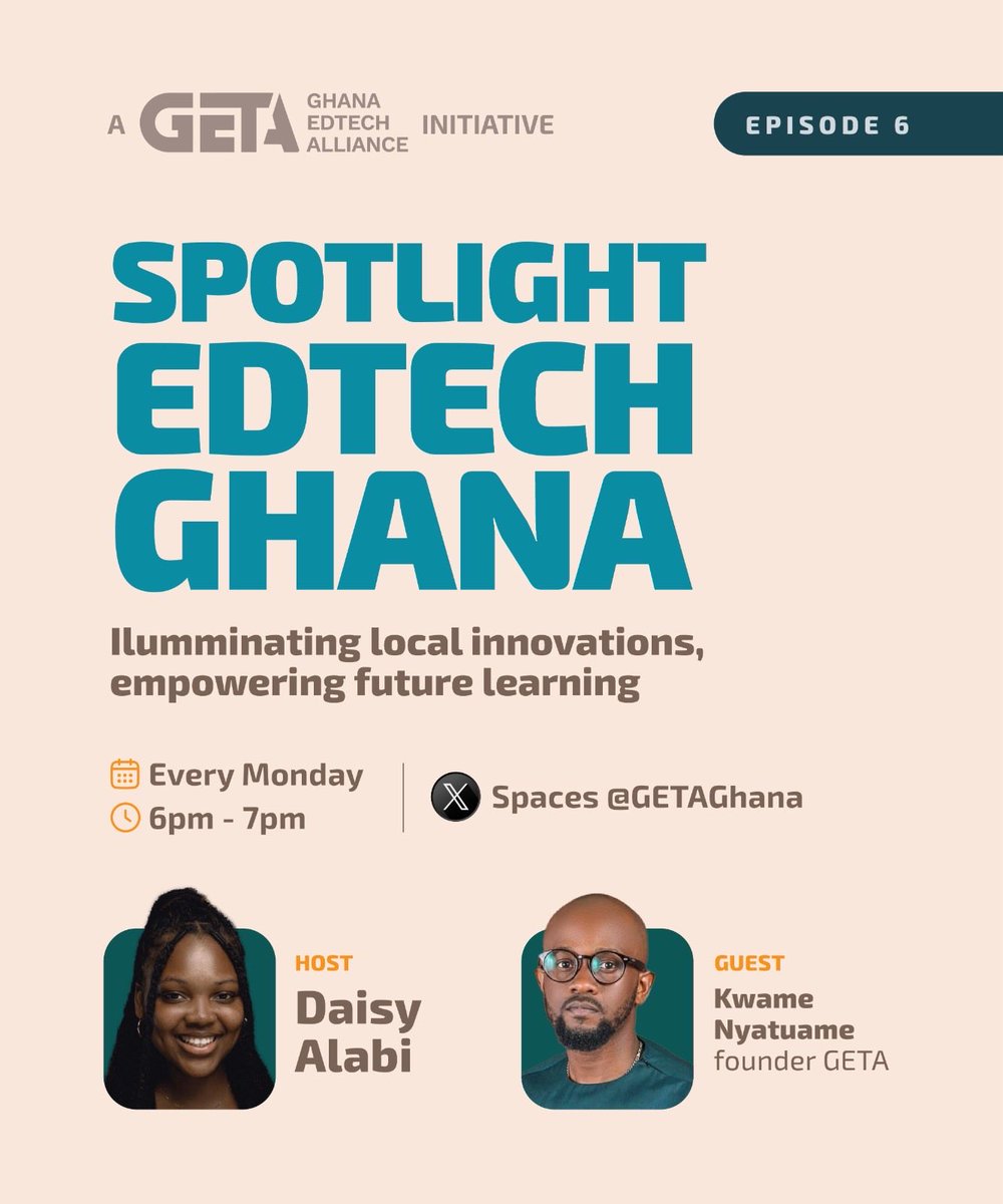 GETAGhana's tweet photo. @eCampusLLC @akoobooks @graderunai @iamprinceba @theprincetagoe @senyojm @stemaideafrica @inovtechsc @jonathanksowah @DaisyAlabi @KwameNyat This is more than a series, it’s a campaign to spotlight local solutions with global potential.

🔗 Register now and join us as we build, connect, and amplify Ghana’s EdTech ecosystem.

#SpotlightEdTechGhana #EdTechInnovation #GhanaEdTech #TransformingEducation #LocalSolutions https://t.co/KdxRhyRudh