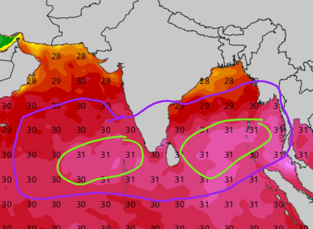 Arabian Sea and the Bay of Bengal are ready for transition. active #MJO phase &amp; rossby wave will trigger  D/D/Cs ​​system in the North Indian Ocean. Different models are predicting #cyclogenesis in different ocean. So at least 1 system may develope b/w 7-20 june. #Arnab